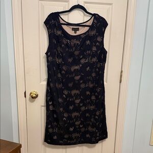 Connected Apparel Black and Cream Lace Mini Dress